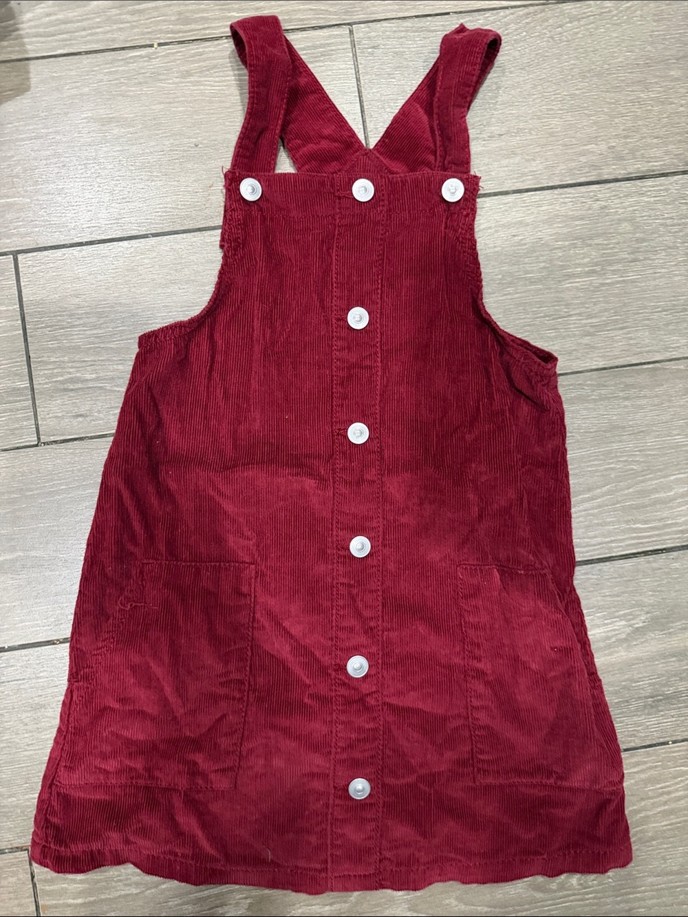Button-Front Corduroy Pinafore Dress in Deep Wine 5T